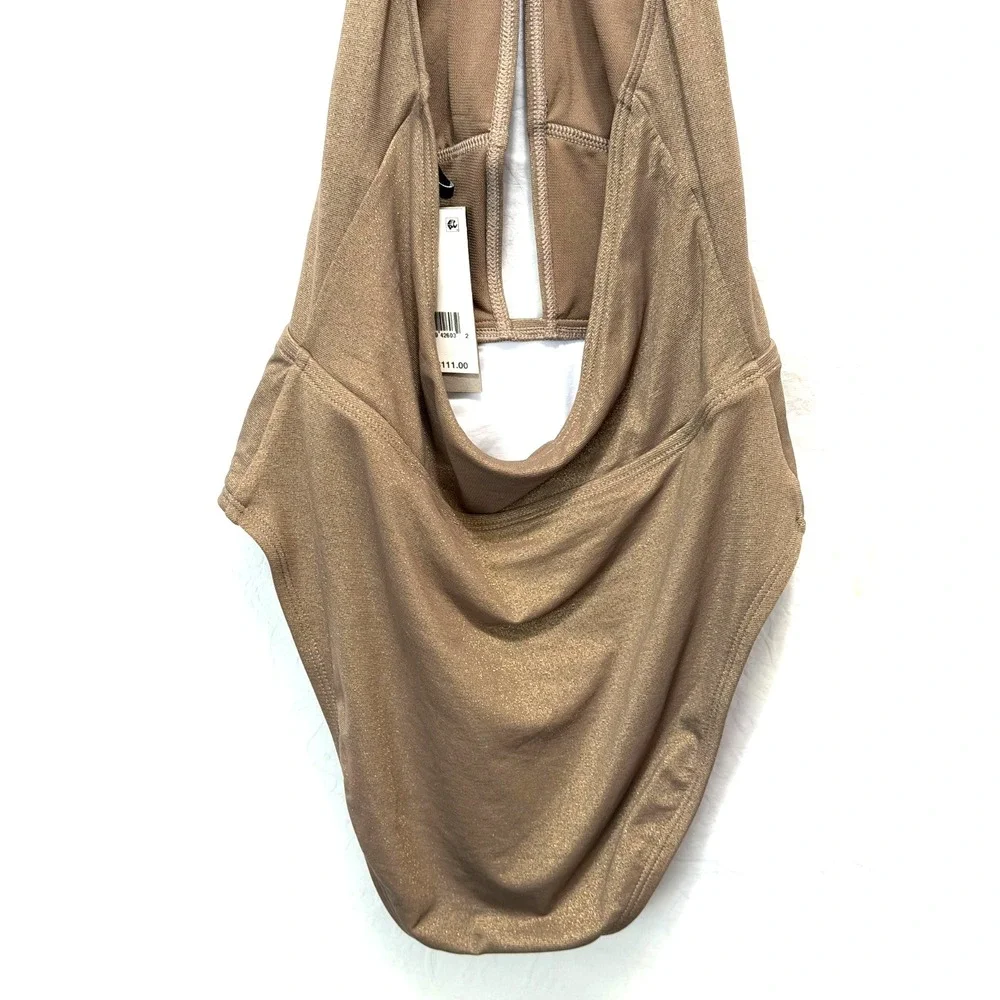 Kenneth Cole Medium Brown & Gold Shimmer Tummy Toner 1 Piece Halter Bathing Suit